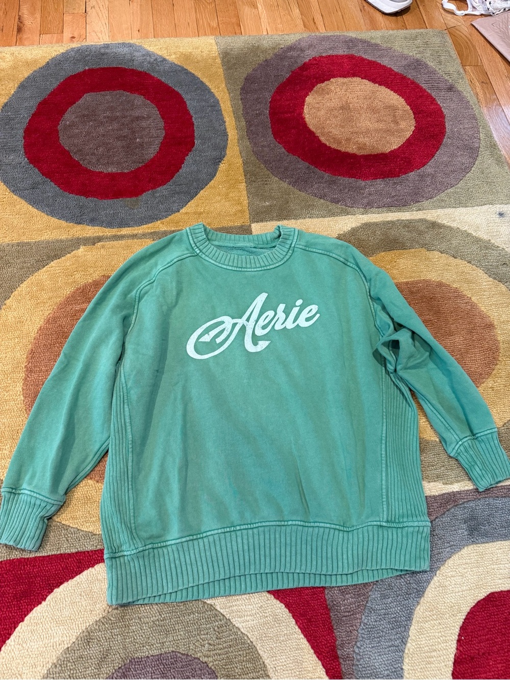 Aerie Down To Earth Green Aerie Logo Oversized Crewneck Sweatshirt Size Medium